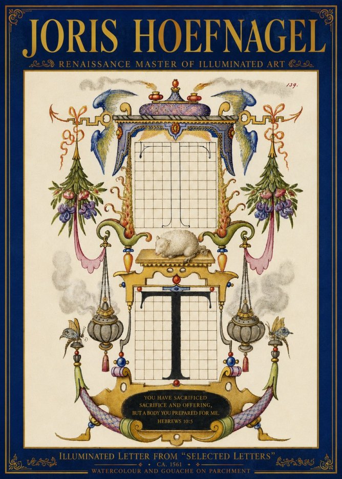 Joris Hoefnagel Letter T with Biblical Verse No5 - Affiche