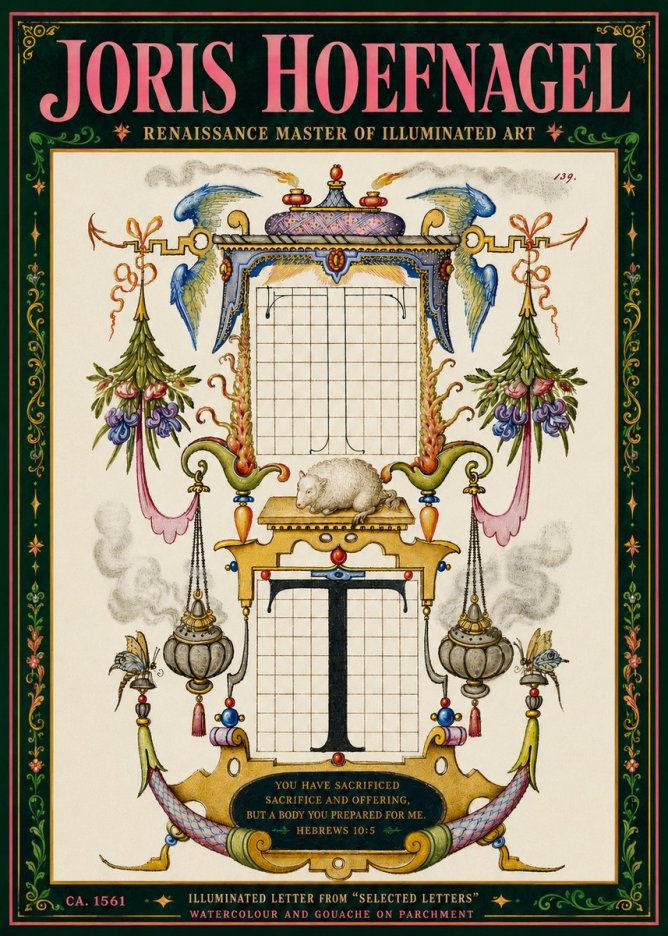 Joris Hoefnagel Letter T with Biblical Verse No6 - Affiche