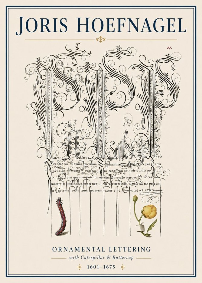 Joris Hoefnagel Ornamental Calligraphy with Caterpillar and Buttercup No4 - Affiche