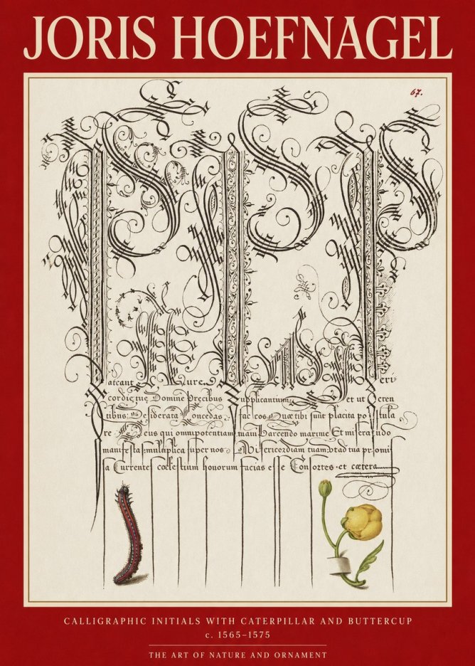 Joris Hoefnagel Ornamental Calligraphy with Caterpillar and Buttercup No6 - Affiche