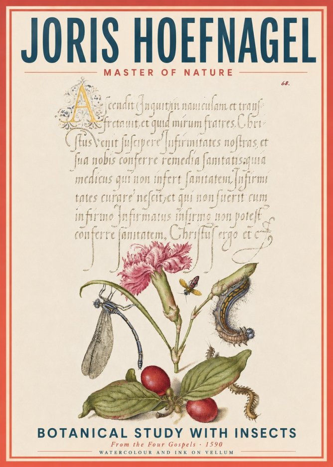 Joris Hoefnagel Botanical Study with Insects No4 - Affiche