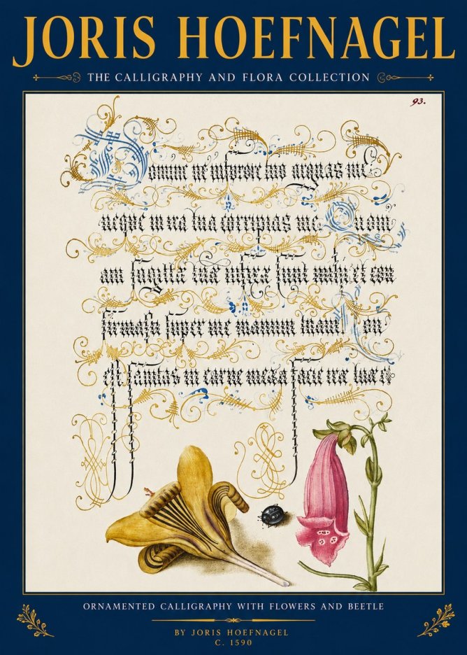 Joris Hoefnagel Ornamented Calligraphy with Flowers and Beetle No2 - Affiche