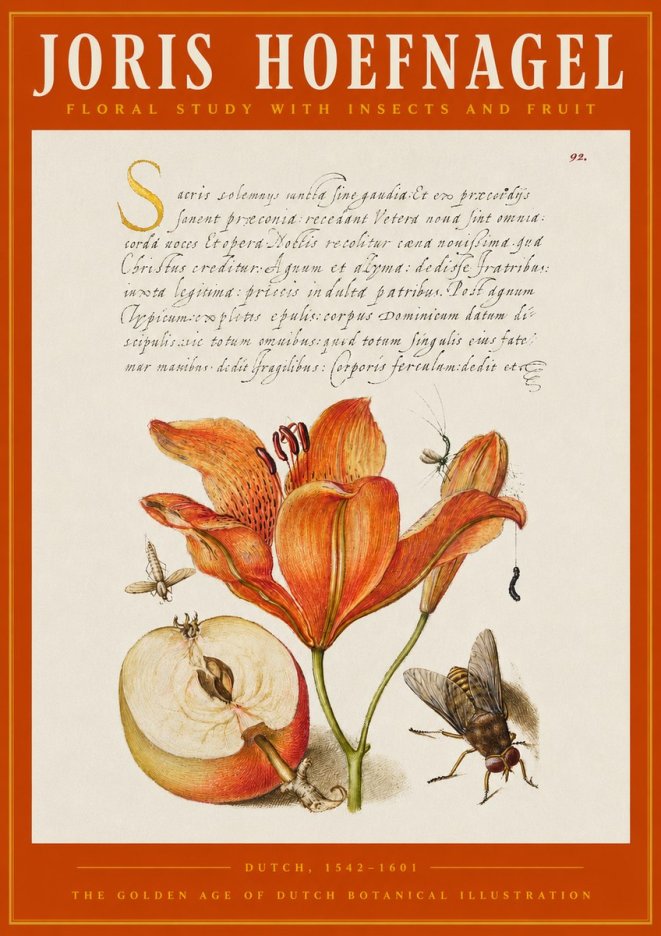 Joris Hoefnagel Floral Study with Insects and Fruit No2 - Affiche
