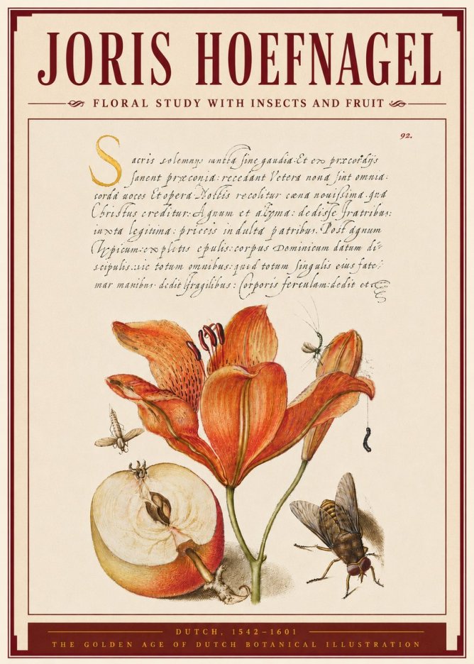 Joris Hoefnagel Floral Study with Insects and Fruit No4 - Affiche