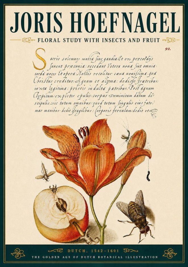 Joris Hoefnagel Floral Study with Insects and Fruit No6 - Affiche