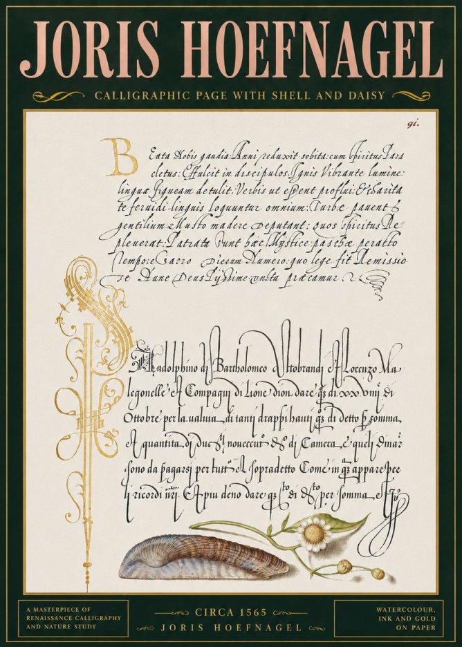 Joris Hoefnagel Calligraphic Page with Shell and Daisy No4 - Affiche