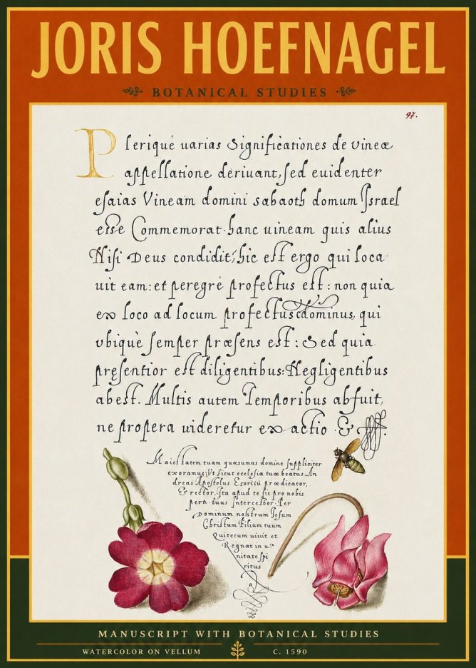 Joris Hoefnagel Manuscript with Botanical Studies No4 - Affiche