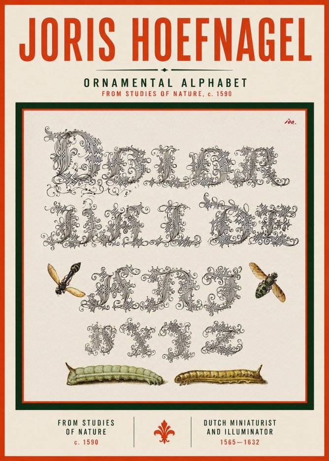 Joris Hoefnagel Ornamental Alphabet from Studies of Nature No3 - Affiche