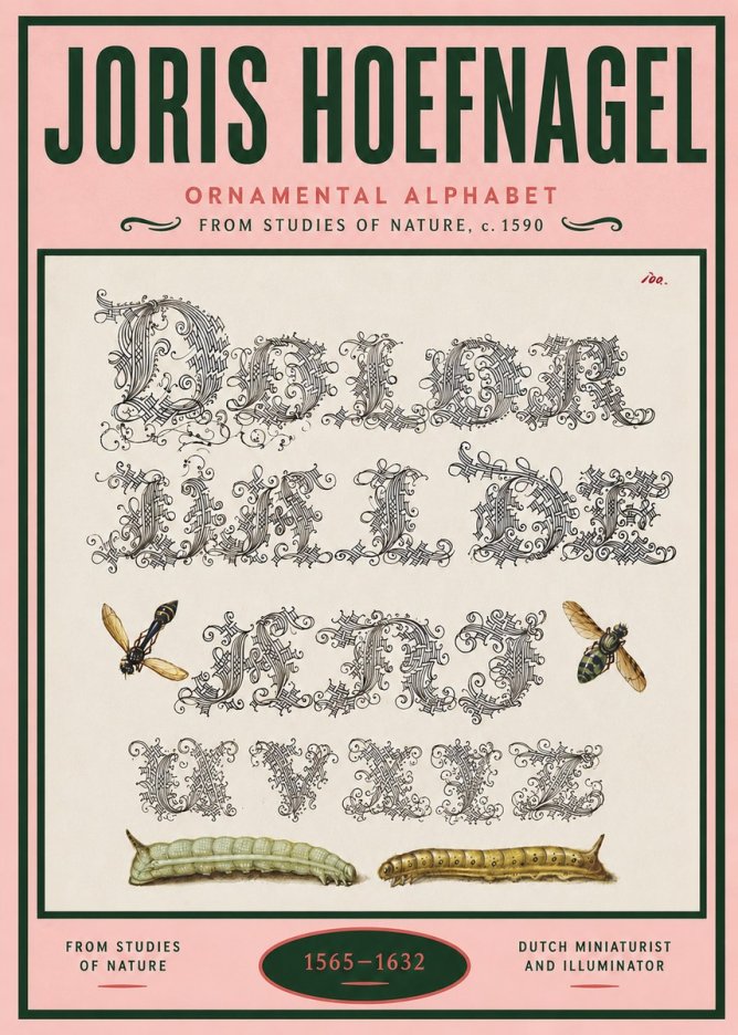 Joris Hoefnagel Ornamental Alphabet from Studies of Nature No4 - Affiche