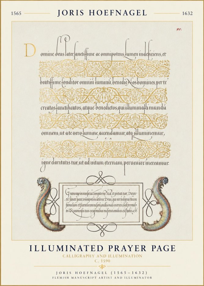 Joris Hoefnagel Calligraphic Page with Gold Ornaments and Sea Creatures No6 - Affiche