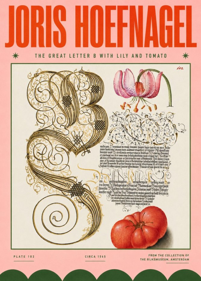 Joris Hoefnagel The Great Letter B with Lily and Tomato No4 - Affiche
