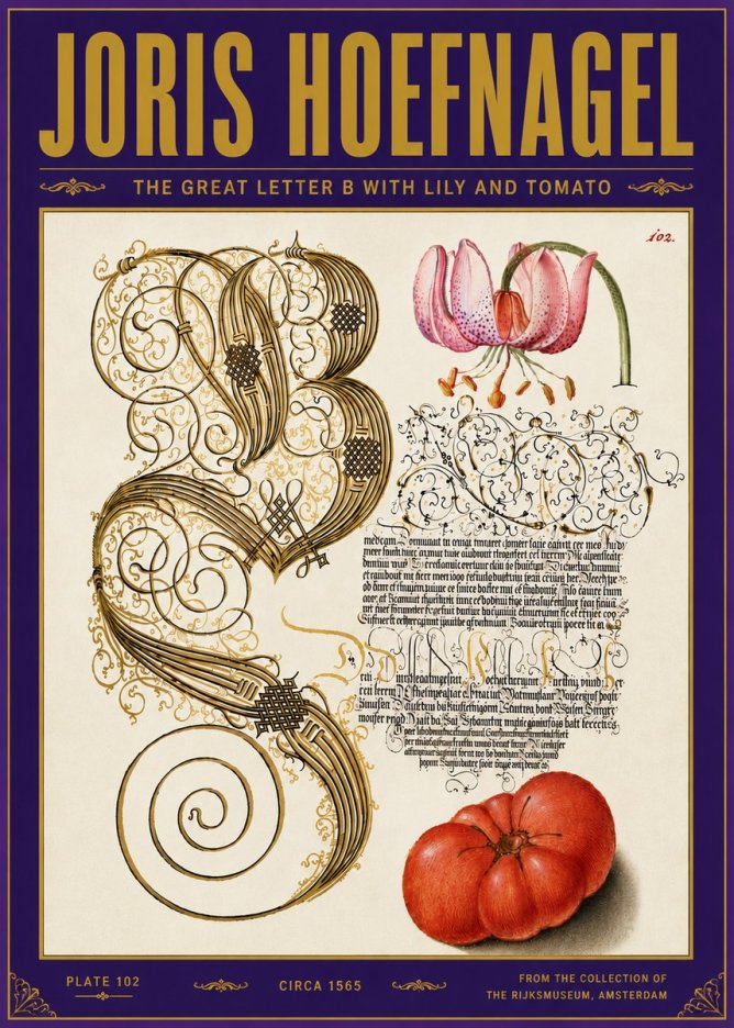 Joris Hoefnagel The Great Letter B with Lily and Tomato No6 - Affiche