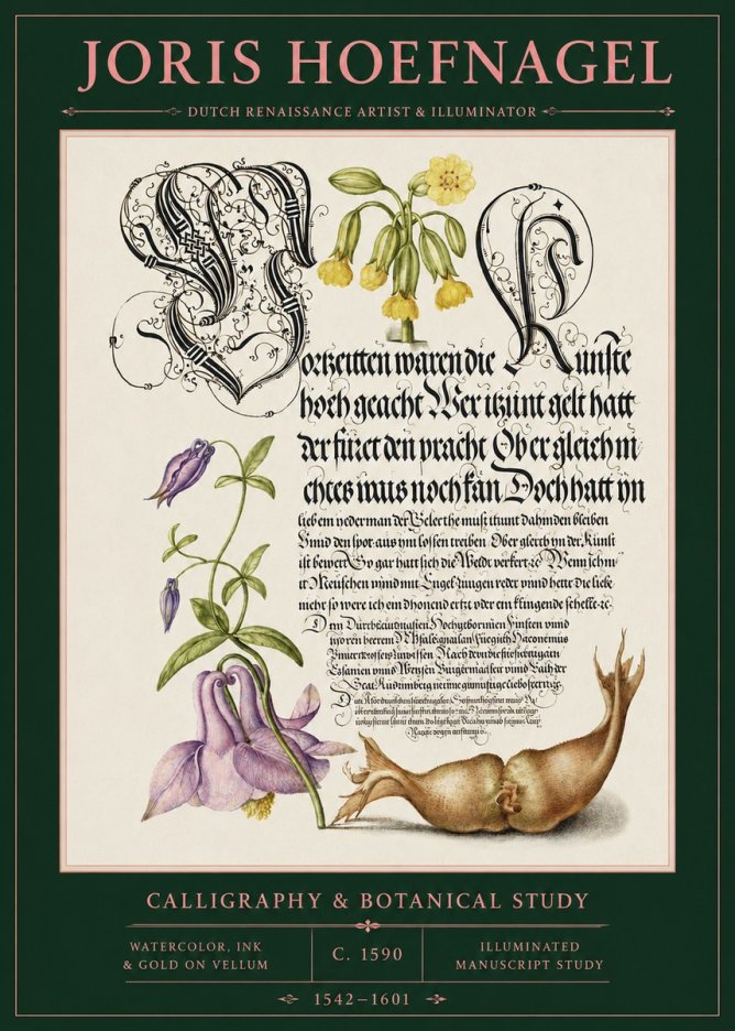 Joris Hoefnagel Calligraphy & Botanical Study No2 - Affiche