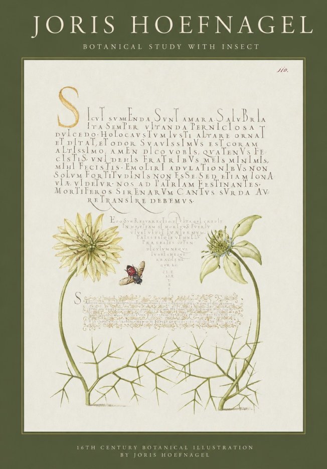 Joris Hoefnagel Botanical Study with Insect No1 - Affiche