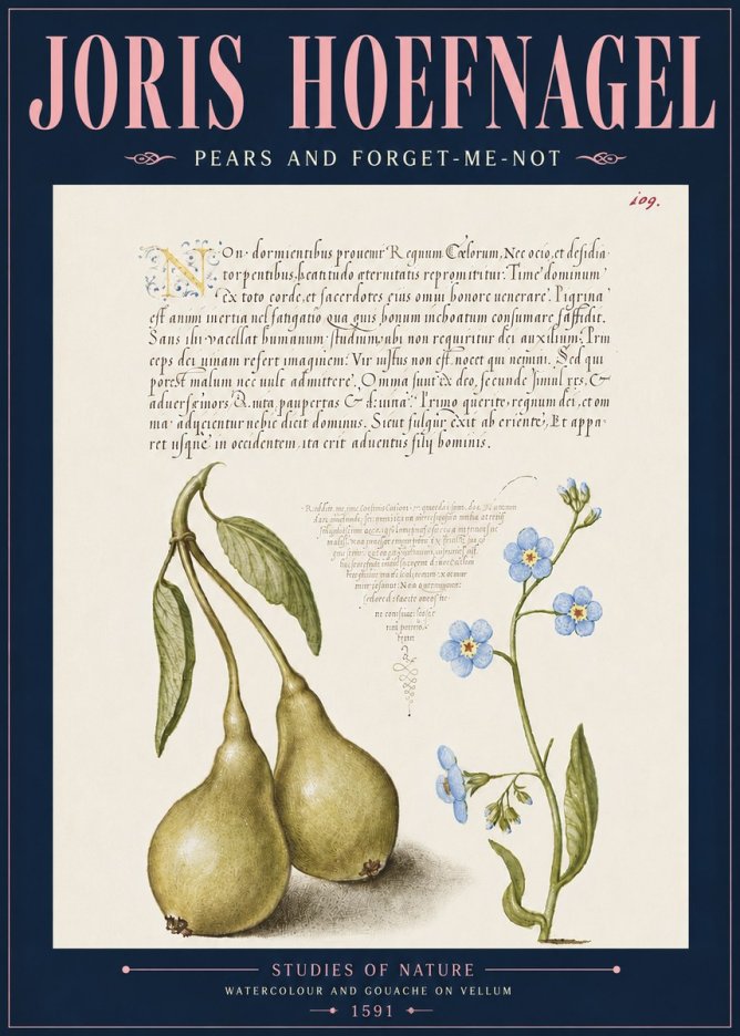 Joris Hoefnagel Pears and Forget-me-not No6 - Affiche