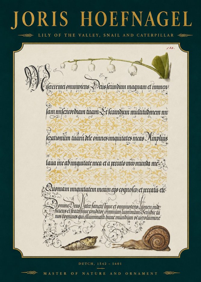 Joris Hoefnagel Lily of the Valley, Snail and Caterpillar No2 - Affiche