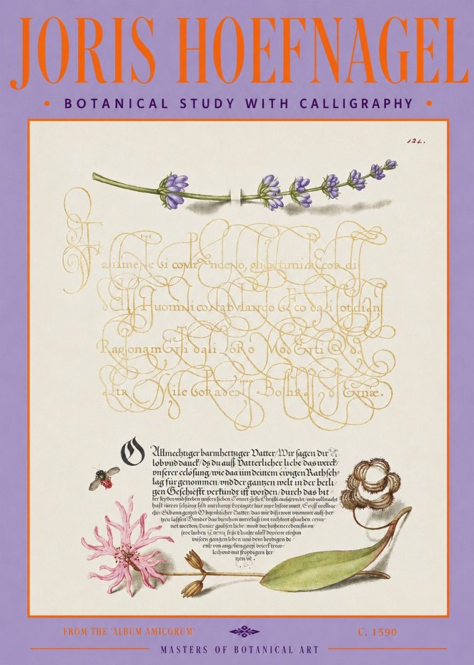 Joris Hoefnagel Botanical Study with Calligraphy IV No3 - Affiche