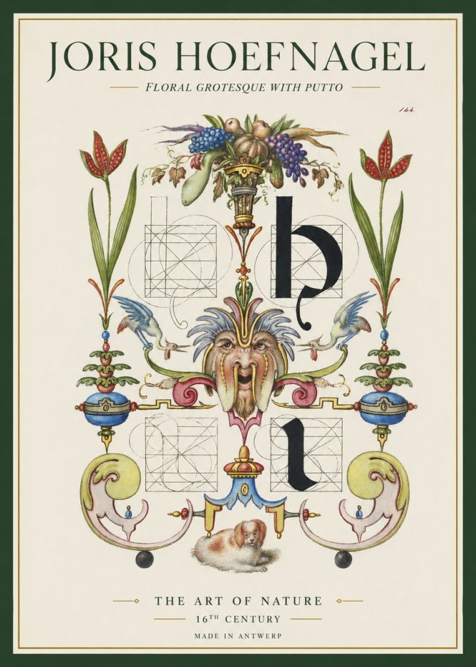 Joris Hoefnagel Floral Grotesque with Putto No1 - Affiche