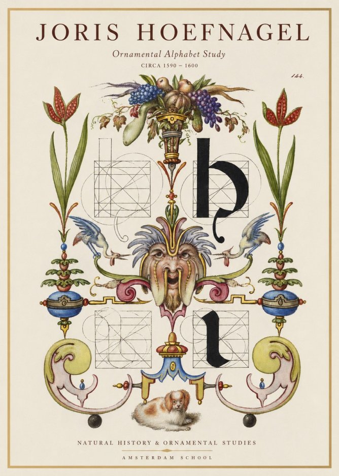 Joris Hoefnagel Floral Grotesque with Putto No2 - Affiche