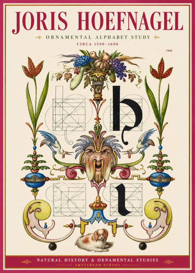 Joris Hoefnagel Floral Grotesque with Putto No4 - Affiche