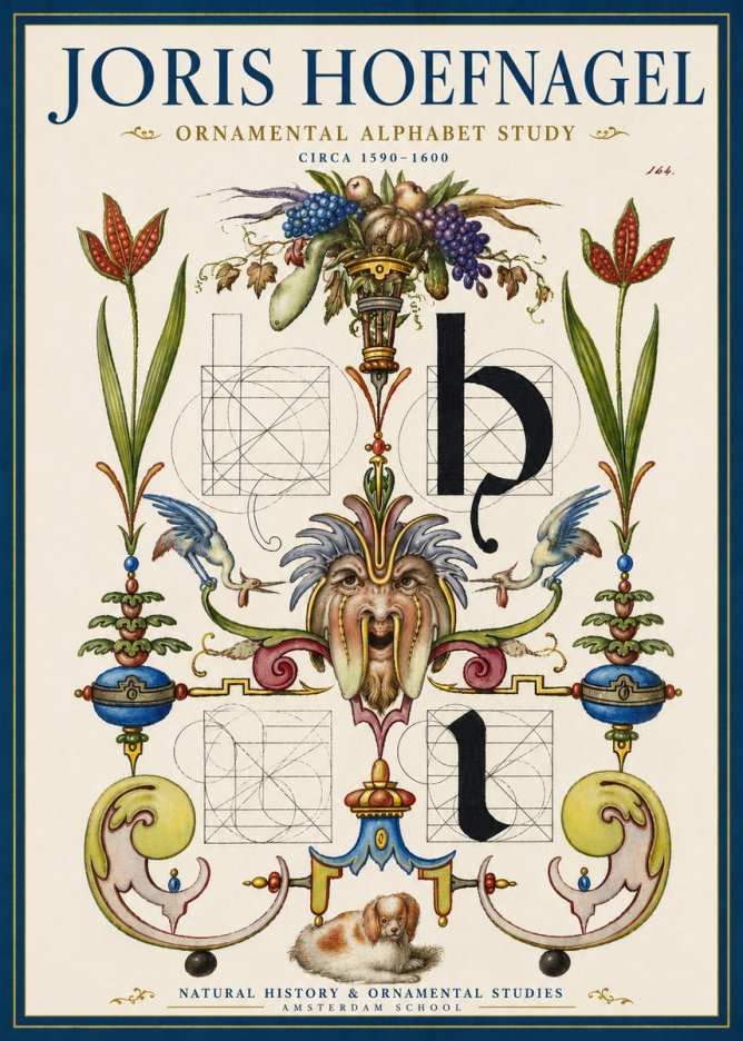 Joris Hoefnagel Floral Grotesque with Putto No5 - Affiche
