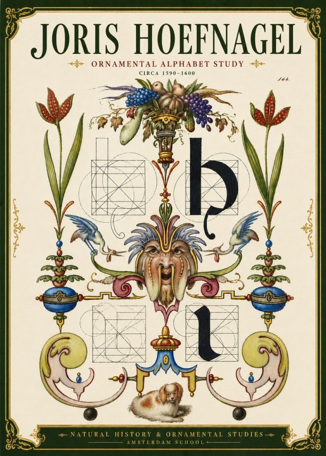 Joris Hoefnagel Floral Grotesque with Putto No6 - Affiche