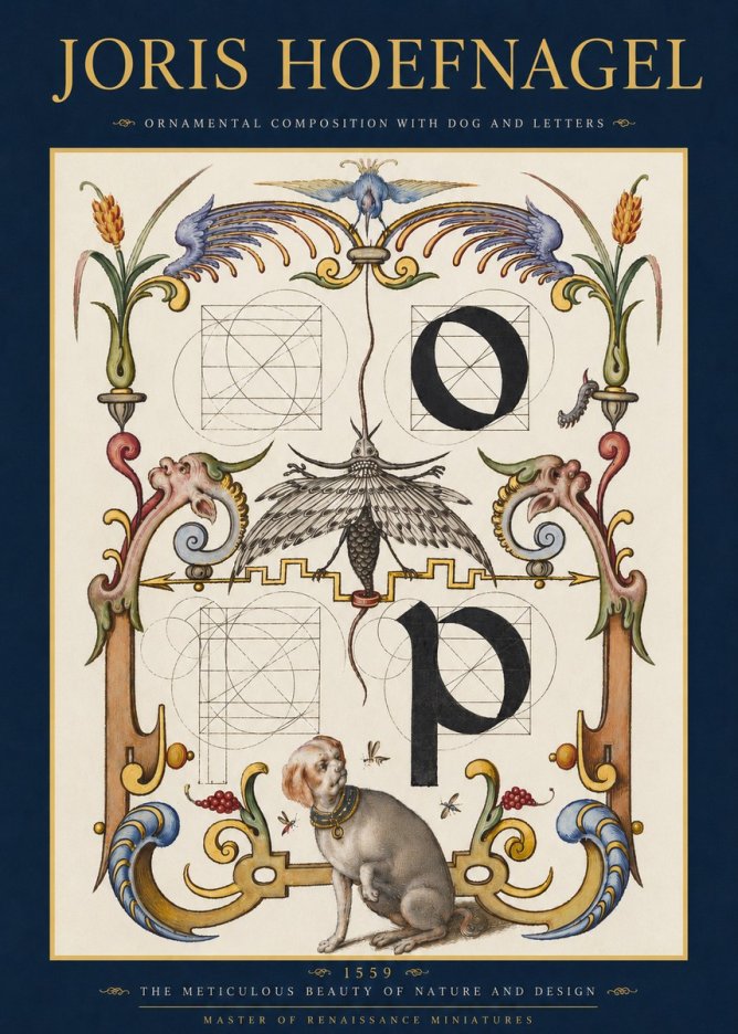 Joris Hoefnagel Ornamental Composition with Dog and Letters No3 - Affiche