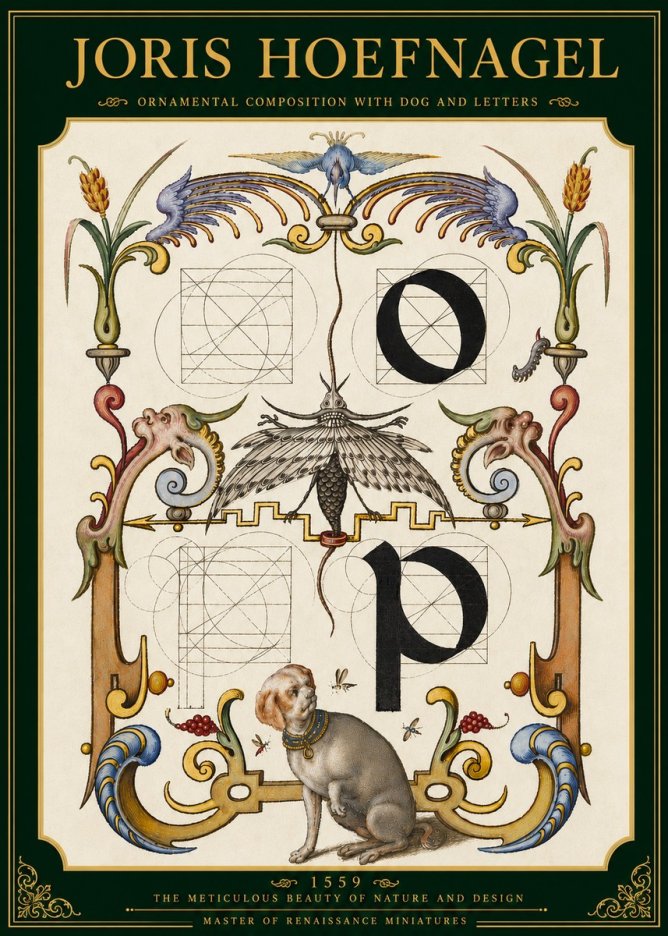 Joris Hoefnagel Ornamental Composition with Dog and Letters No5 - Affiche