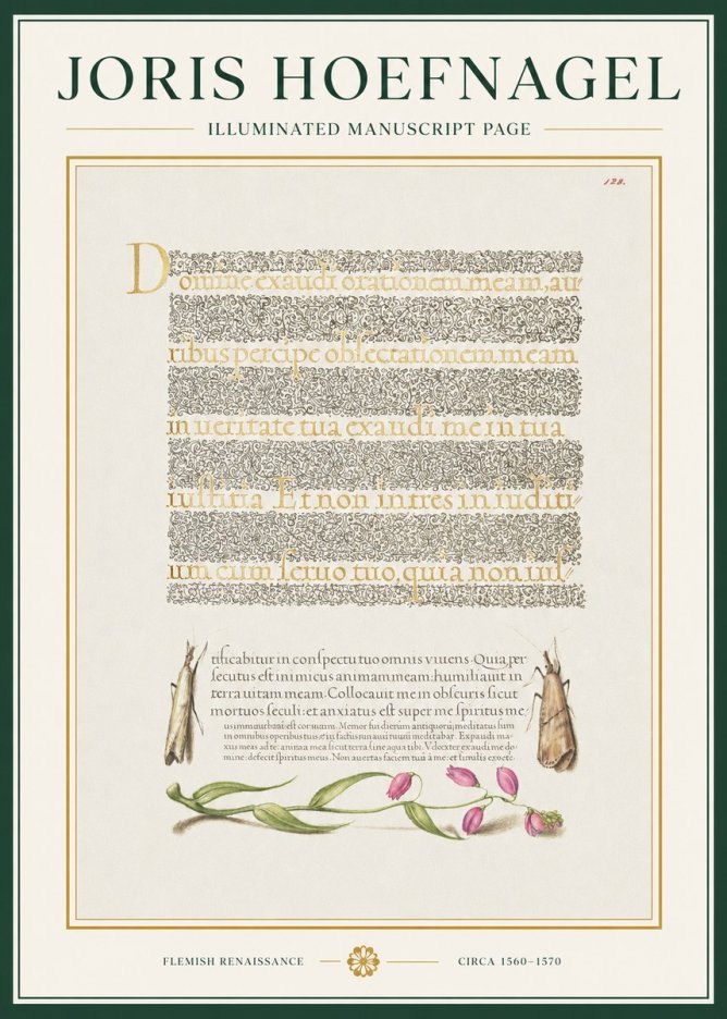 Joris Hoefnagel Illuminated Manuscript Page II No1 - Affiche