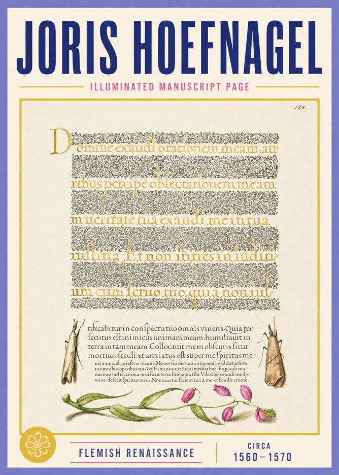 Joris Hoefnagel Illuminated Manuscript Page II No4 - Affiche