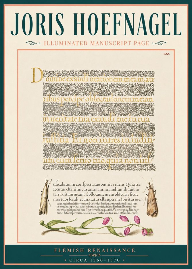 Joris Hoefnagel Illuminated Manuscript Page II No5 - Affiche