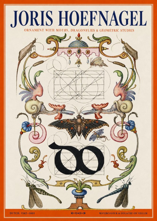 Joris Hoefnagel Ornament with Moths, Dragonflies & Geometric Studies No2 - Affiche