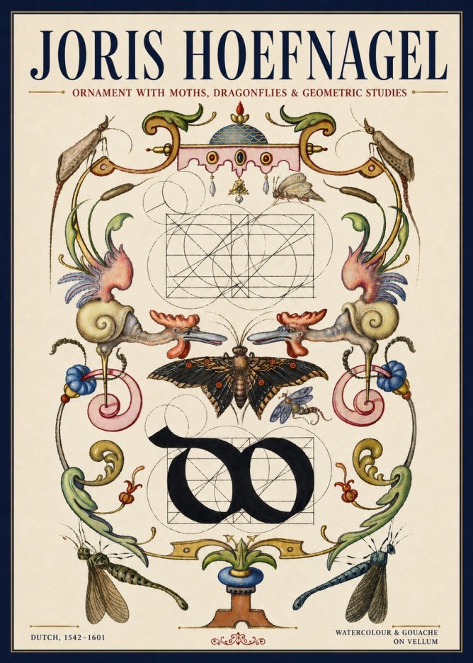 Joris Hoefnagel Ornament with Moths, Dragonflies & Geometric Studies No3 - Affiche