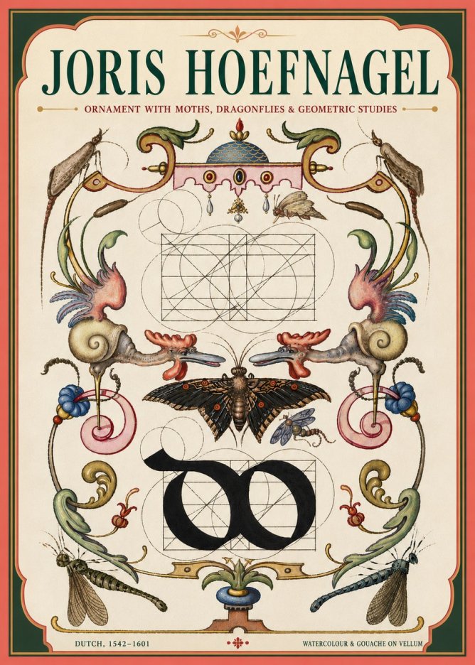 Joris Hoefnagel Ornament with Moths, Dragonflies & Geometric Studies No4 - Affiche