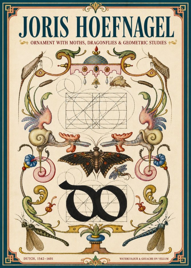 Joris Hoefnagel Ornament with Moths, Dragonflies & Geometric Studies No6 - Affiche