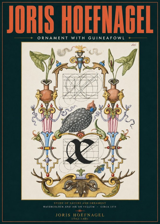 Joris Hoefnagel Ornament with Guineafowl No2 - Affiche