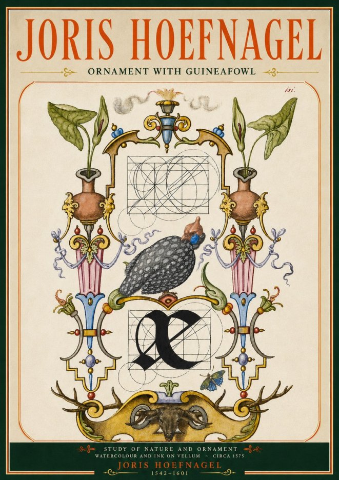 Joris Hoefnagel Ornament with Guineafowl No5 - Affiche