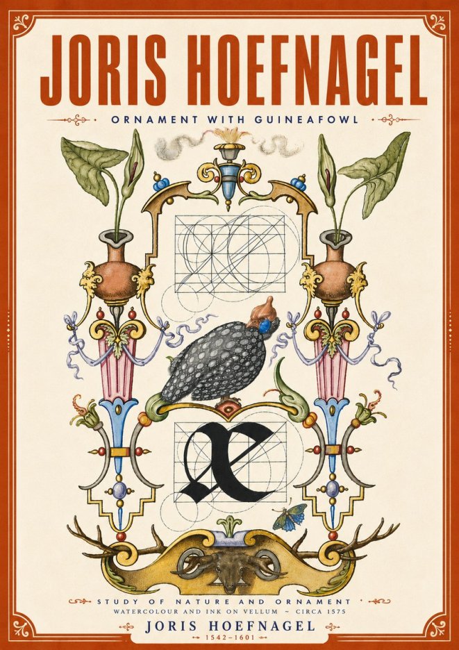 Joris Hoefnagel Ornament with Guineafowl No6 - Affiche
