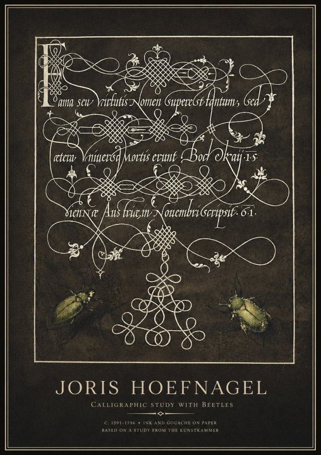 Joris Hoefnagel Calligraphic Study with Beetles No1 - Affiche