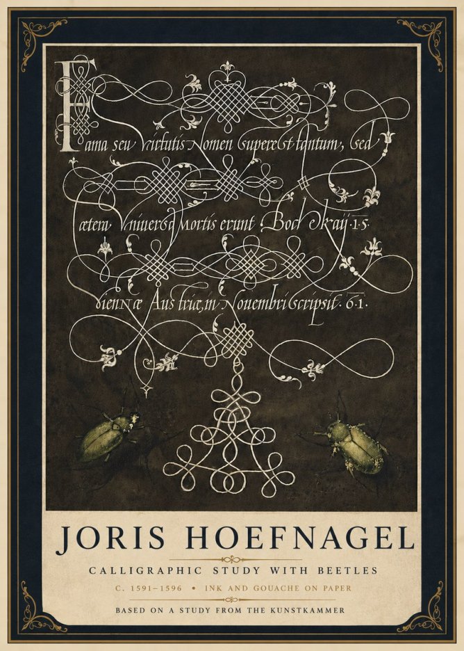 Joris Hoefnagel Calligraphic Study with Beetles No5 - Affiche