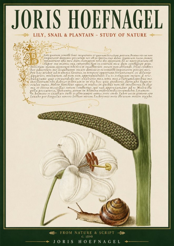Joris Hoefnagel Lily, Snail & Plantain - Study of Nature No5 - Affiche