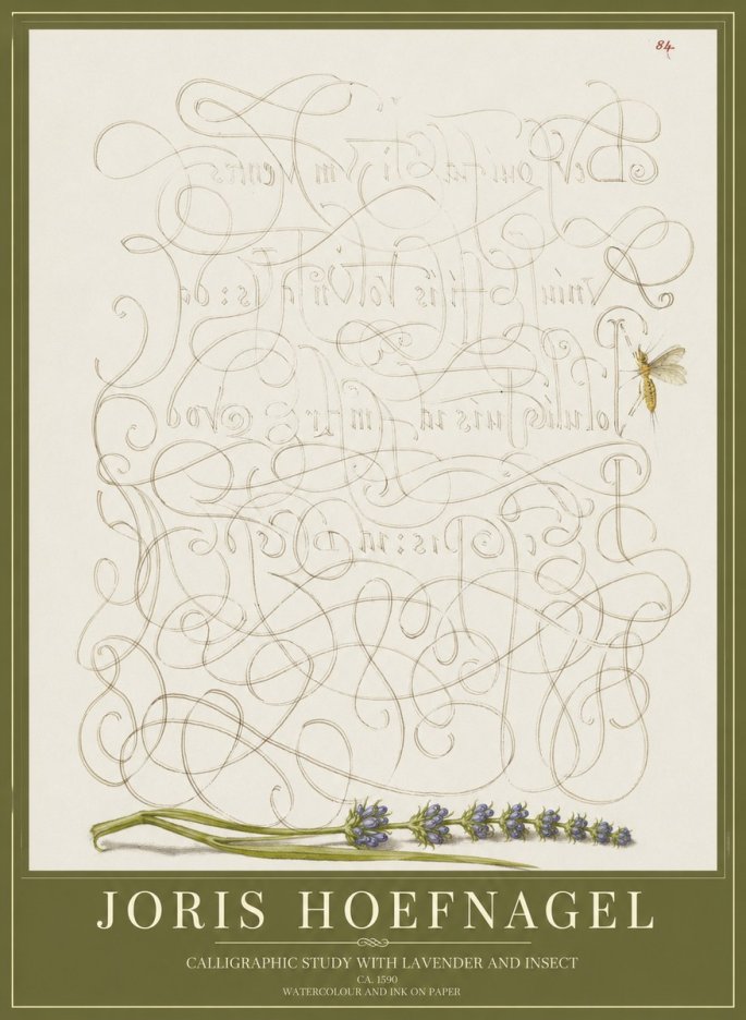 Joris Hoefnagel Calligraphic Study with Insect and Flower No5 - Affiche