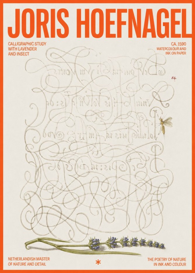 Joris Hoefnagel Calligraphic Study with Insect and Flower No6 - Affiche