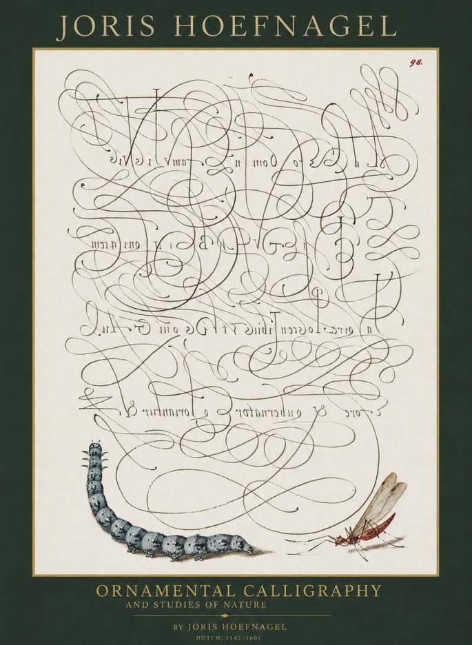 Joris Hoefnagel Ornamental Calligraphy and Studies of Nature No1 - Affiche