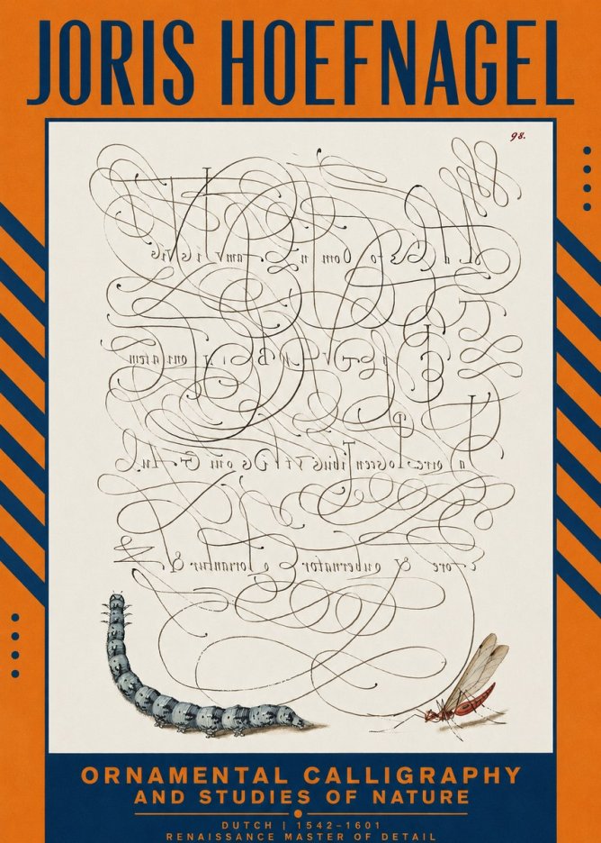Joris Hoefnagel Ornamental Calligraphy and Studies of Nature No2 - Affiche