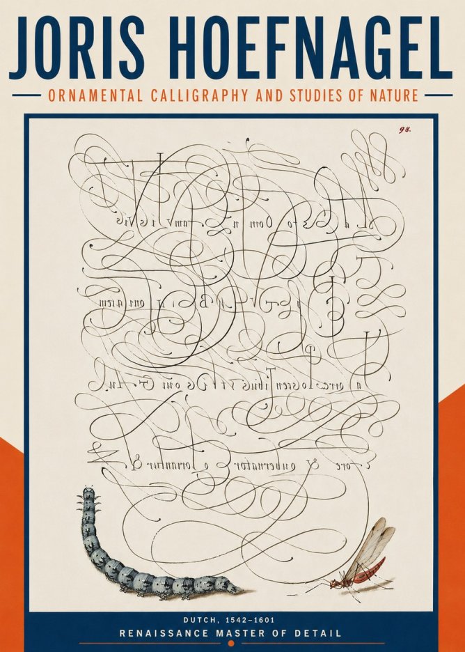 Joris Hoefnagel Ornamental Calligraphy and Studies of Nature No4 - Affiche