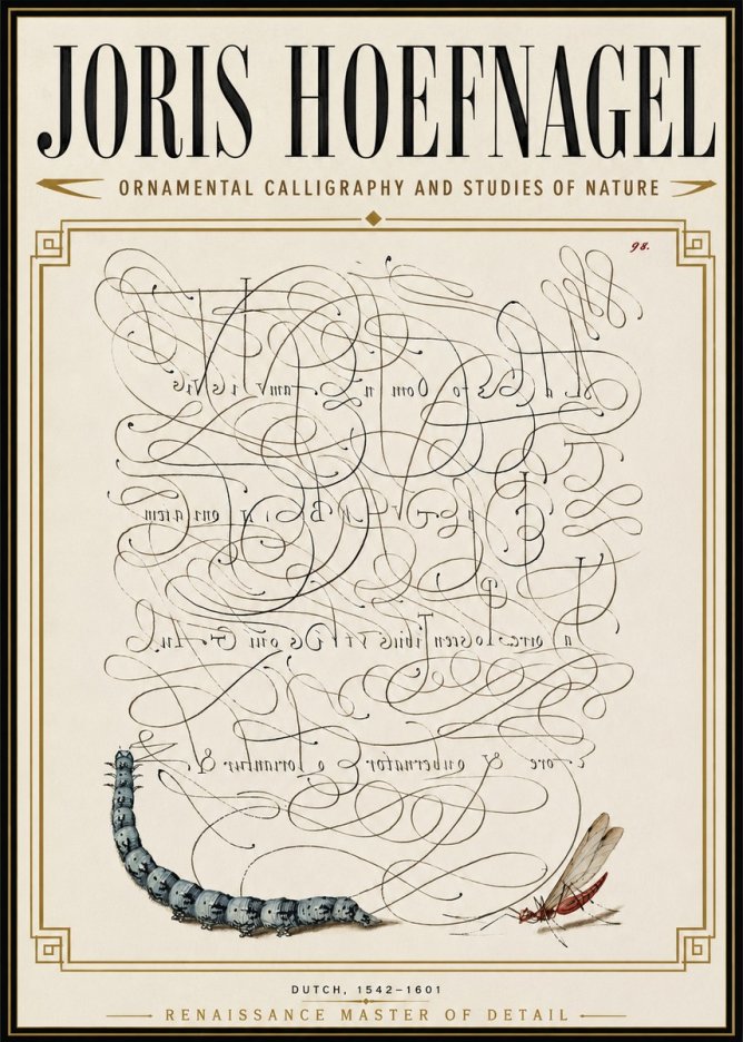 Joris Hoefnagel Ornamental Calligraphy and Studies of Nature No6 - Affiche