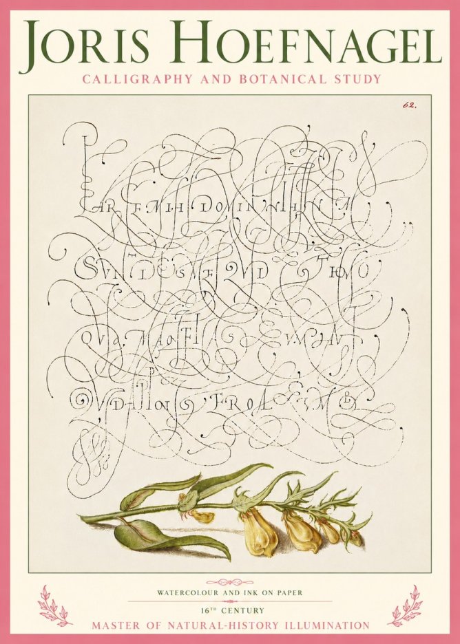 Joris Hoefnagel Calligraphic Practice with Botanical Study No5 - Affiche