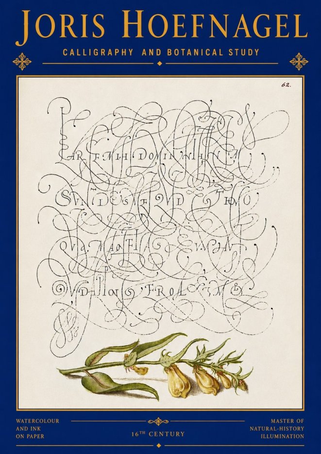 Joris Hoefnagel Calligraphic Practice with Botanical Study No6 - Affiche