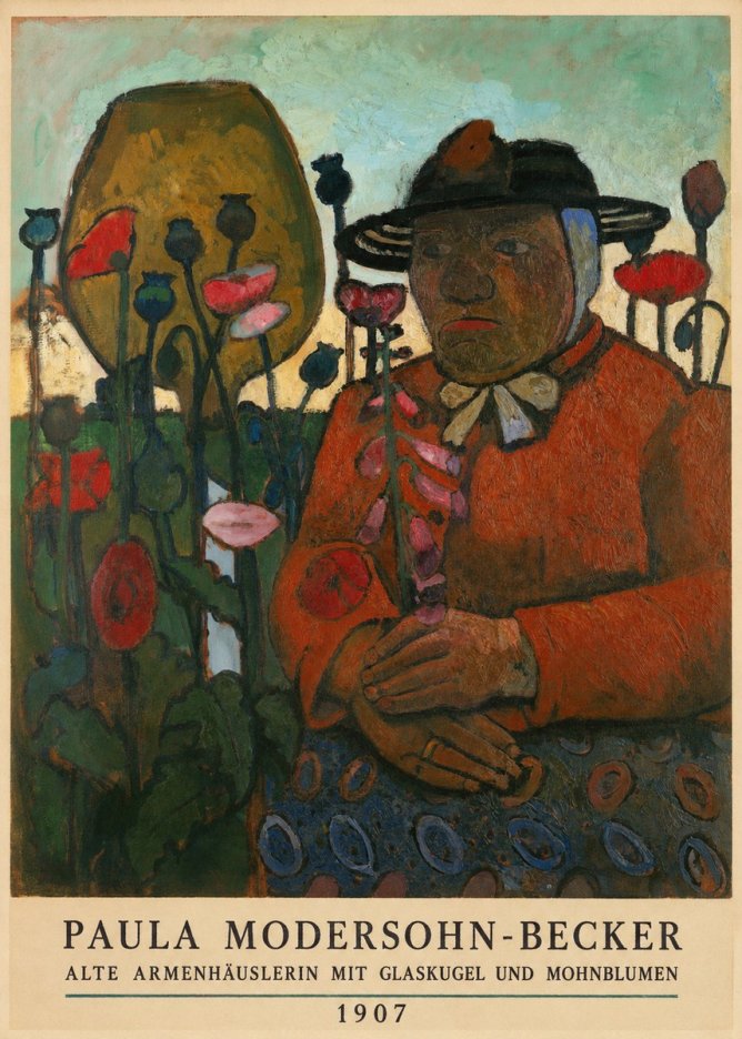 Paula Modersohn-Becker Alte Armenhäuslerin Mit Glaskugel Und Mohnblumen No5 - Affiche
